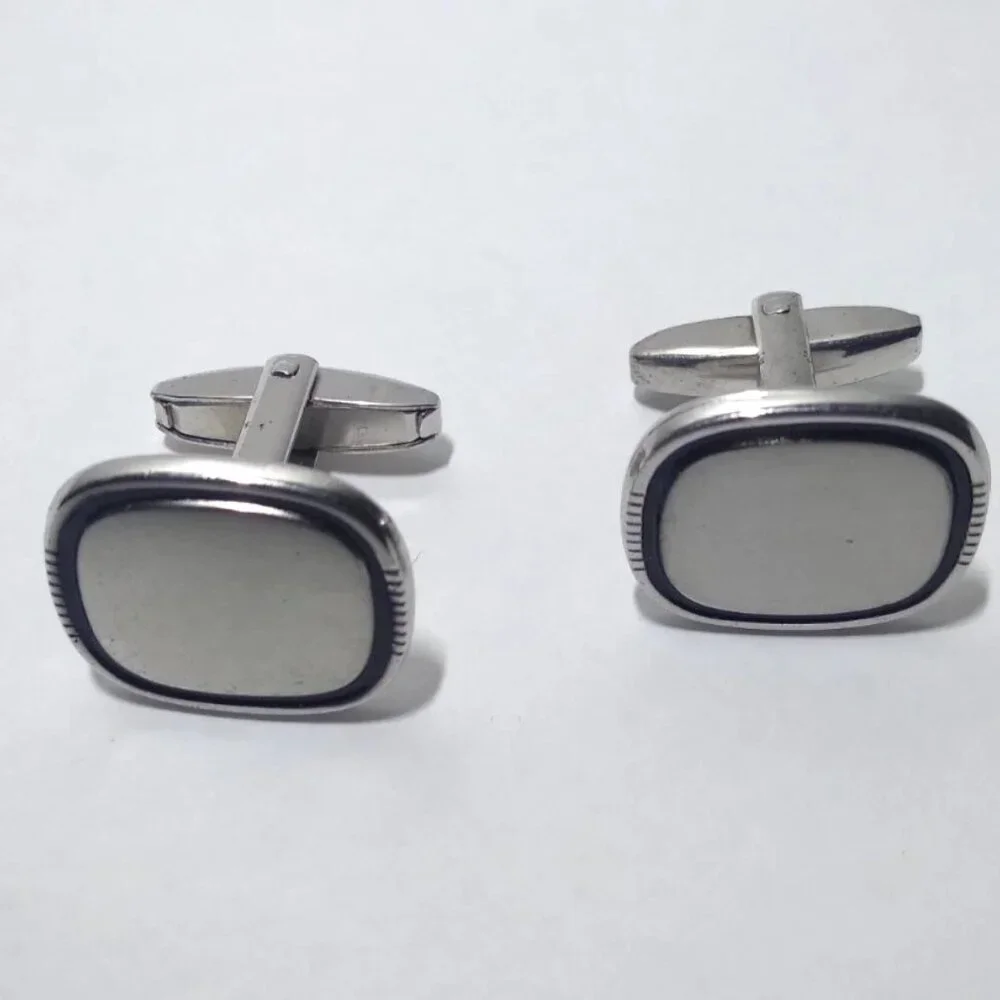 Vintage Sarah Coventry Mid Century Modern 1960s Cuff Links Silver Tone Blk Trim